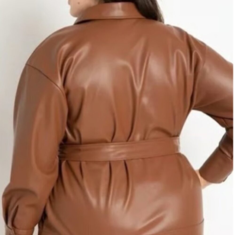 Eloquii  BLACK Faux Leather Shirt Dress  SZ- 18 - Picture 2 of 7